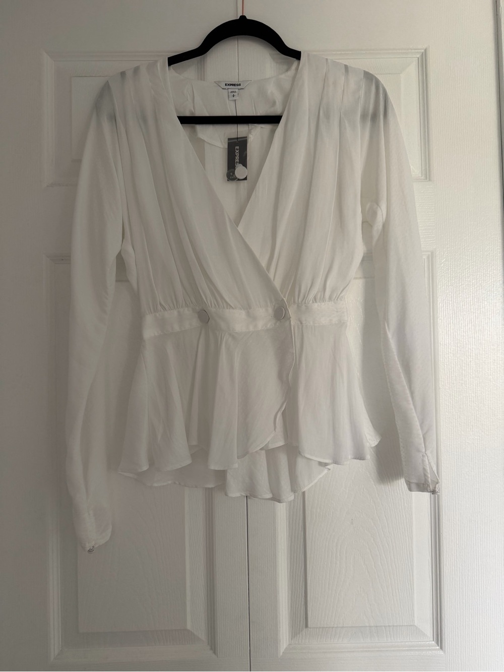 Express White Wrap Peplum Blouse with V-Neck